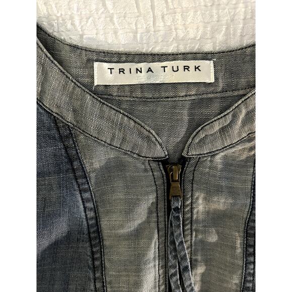 Trina Turk Indigo Kaiko Denim Lyocell/ Linen Blend Blouse Sz M - Picture 9 of 9